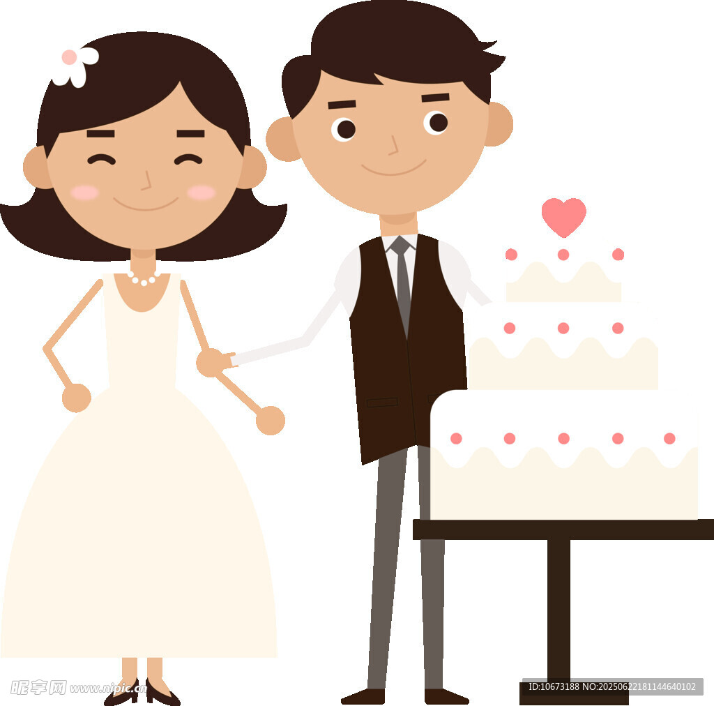 甜蜜新婚夫妇与婚礼蛋糕
