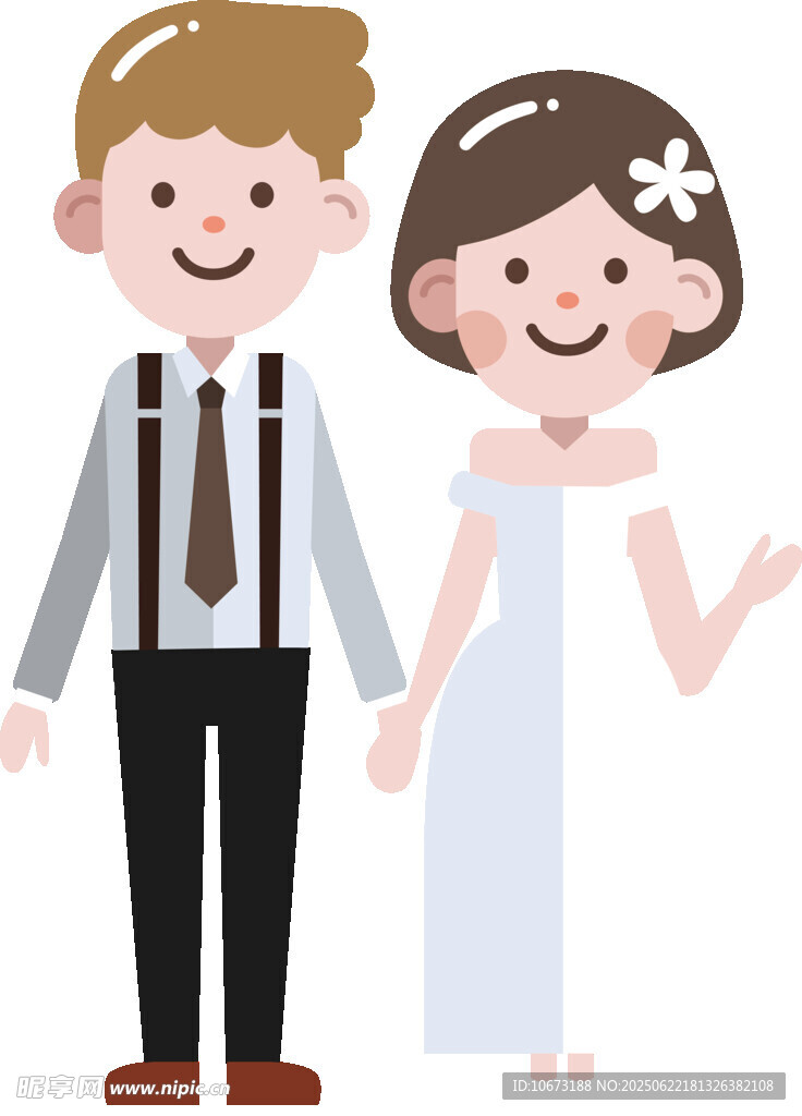 幸福新婚夫妇甜蜜牵手