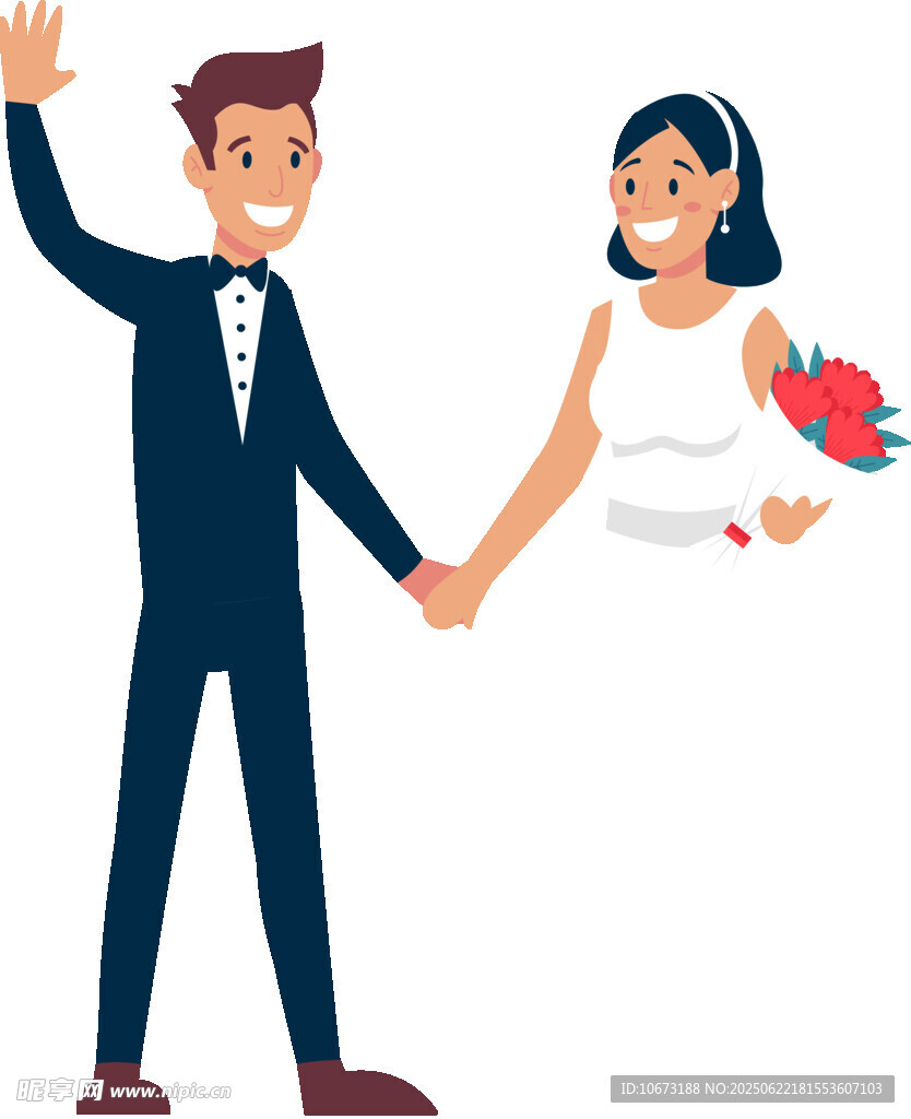 新婚夫妇牵手甜蜜瞬间