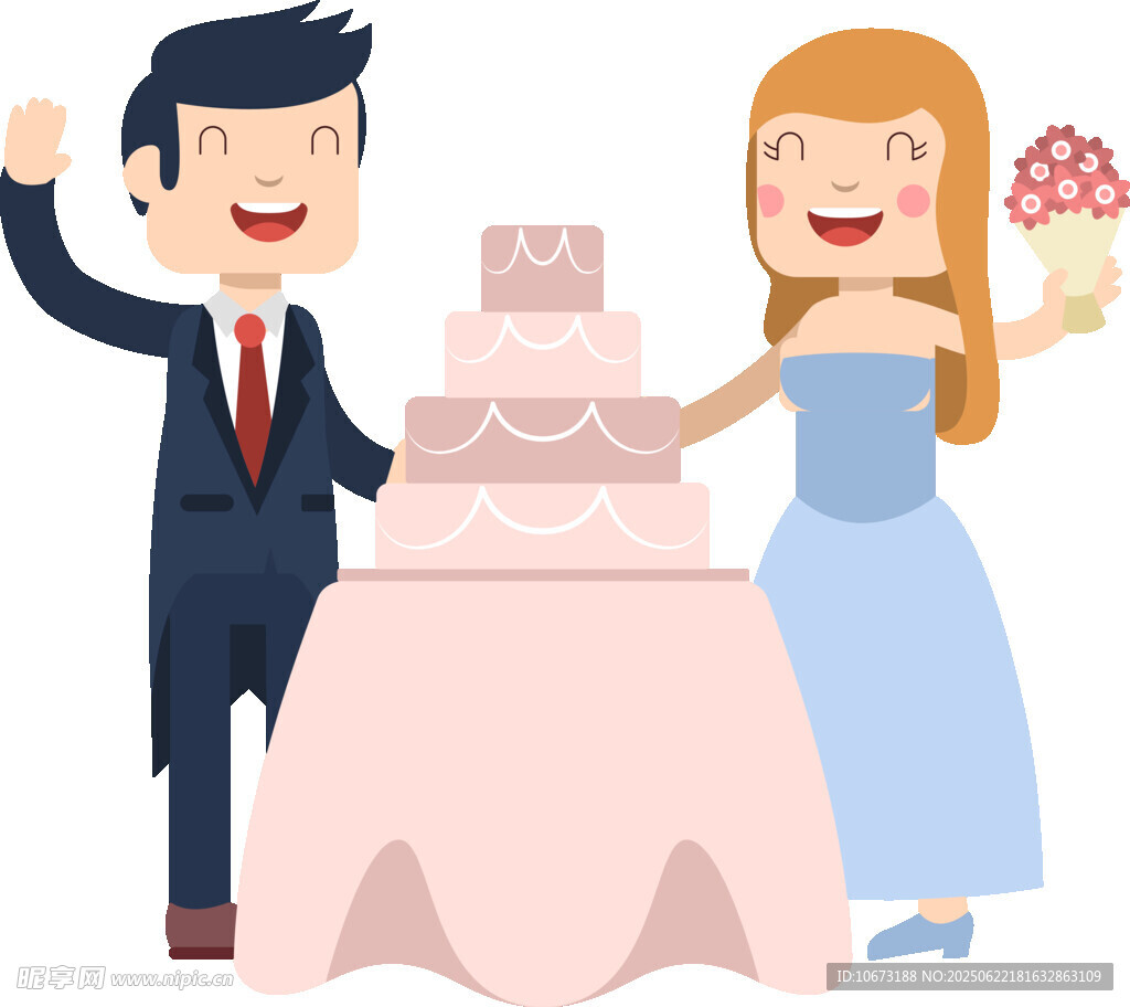 新婚夫妇与甜蜜婚礼蛋糕