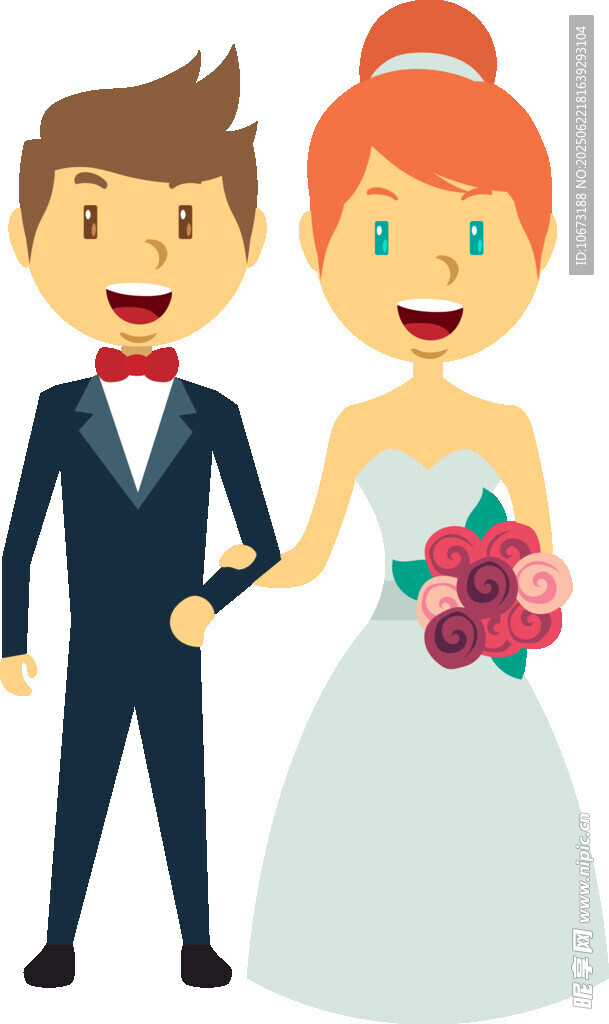 幸福新婚夫妇甜蜜牵手