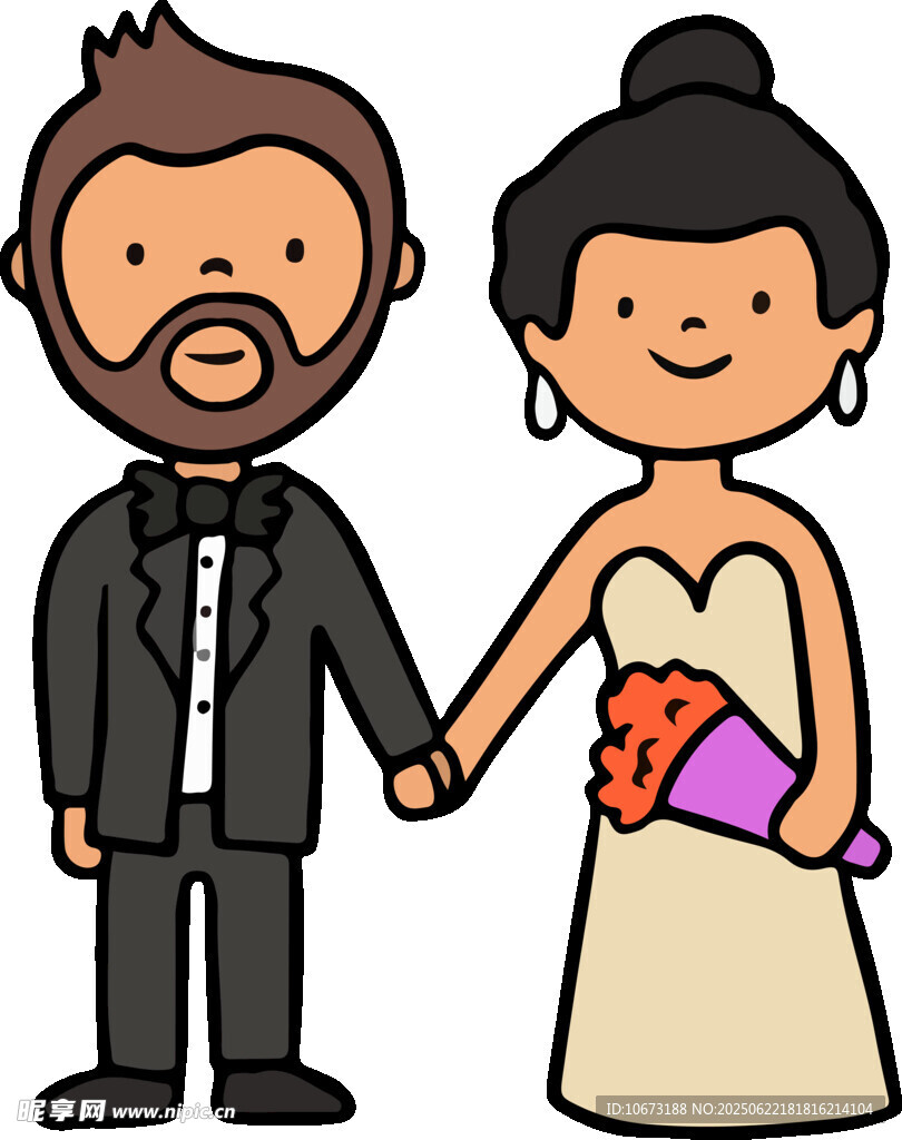 新婚夫妇甜蜜牵手