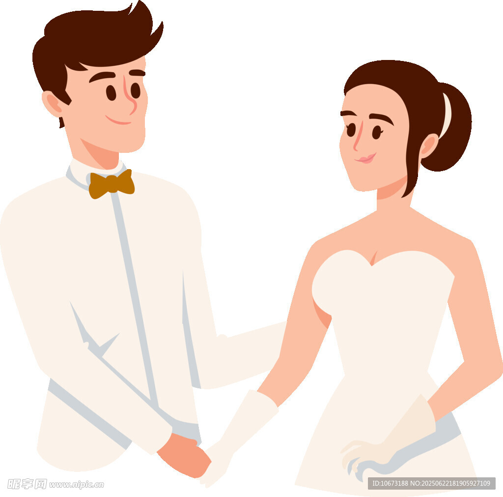 新婚夫妇甜蜜牵手