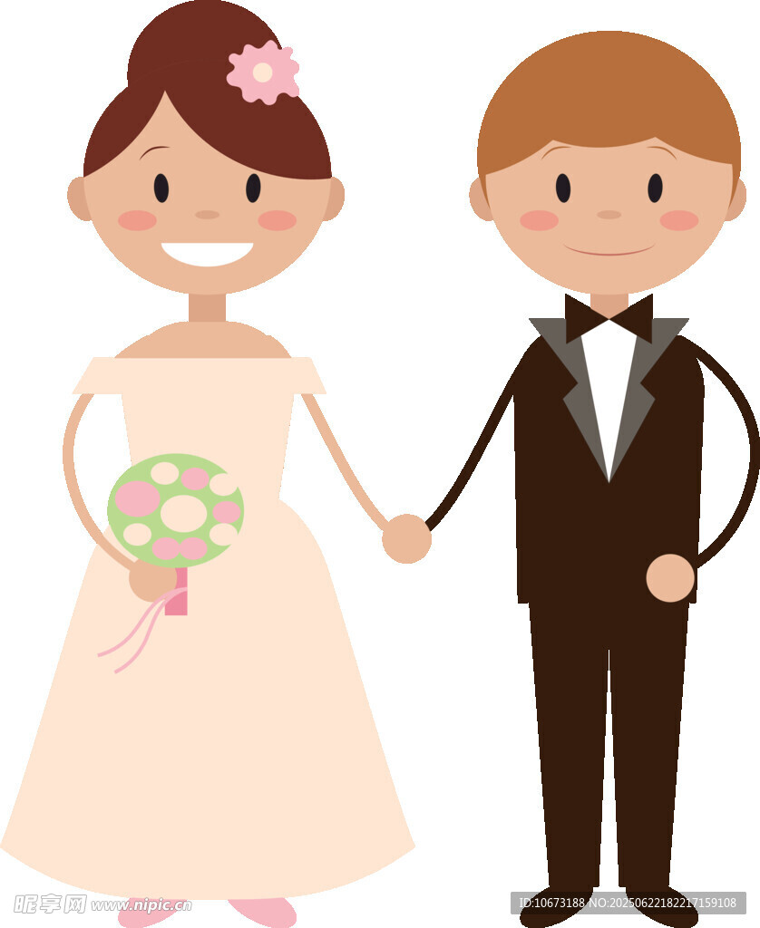 甜蜜新婚夫妇手牵手