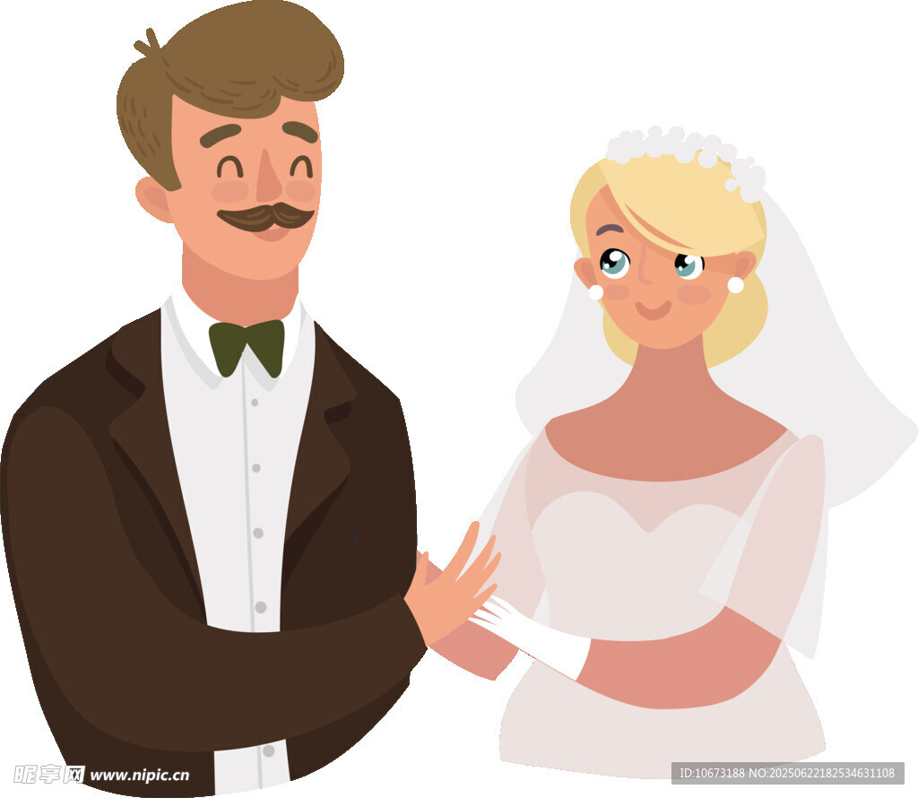 新婚夫妇牵手甜蜜瞬间