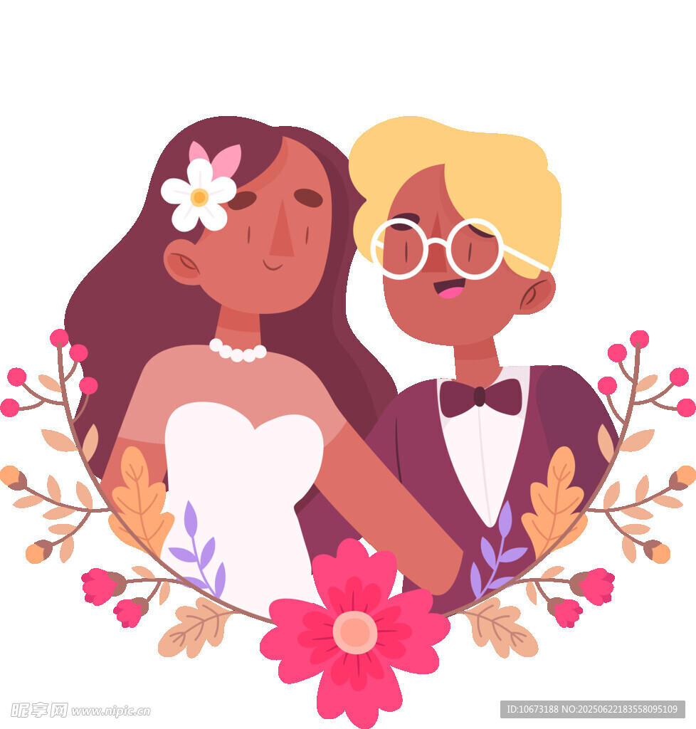 甜蜜新婚夫妇浪漫插画
