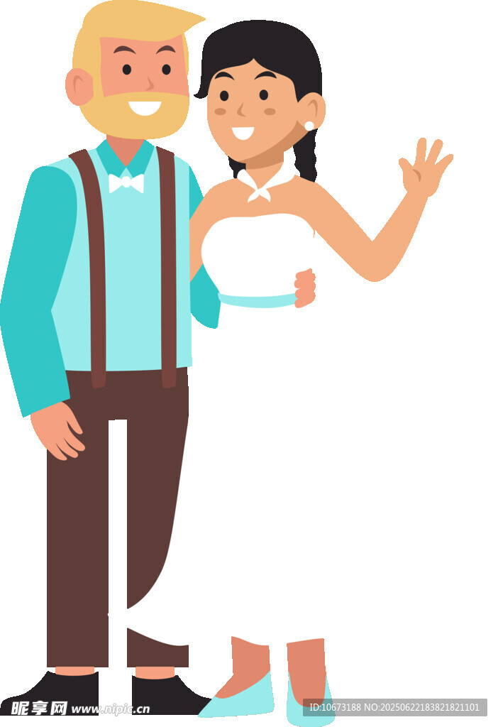 新婚夫妇甜蜜挥手