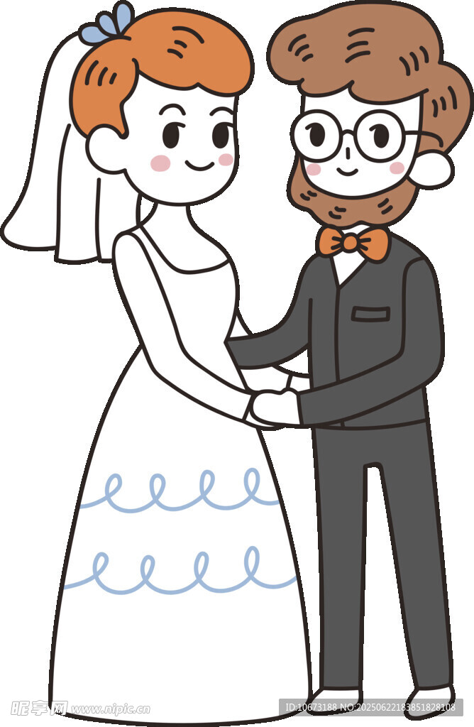 甜蜜新婚夫妇手牵手
