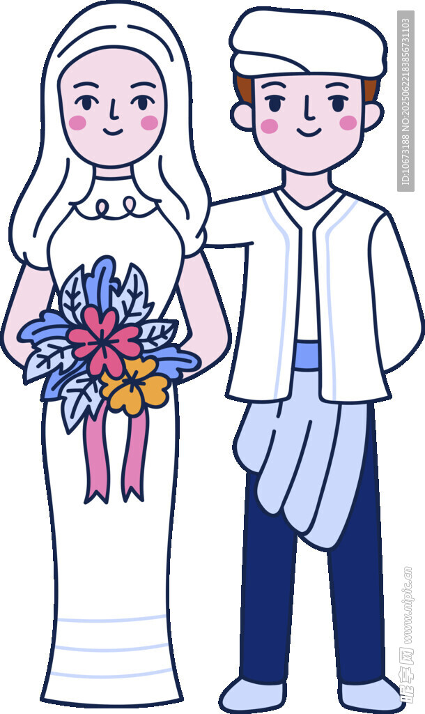 卡通风格的新婚夫妇形象