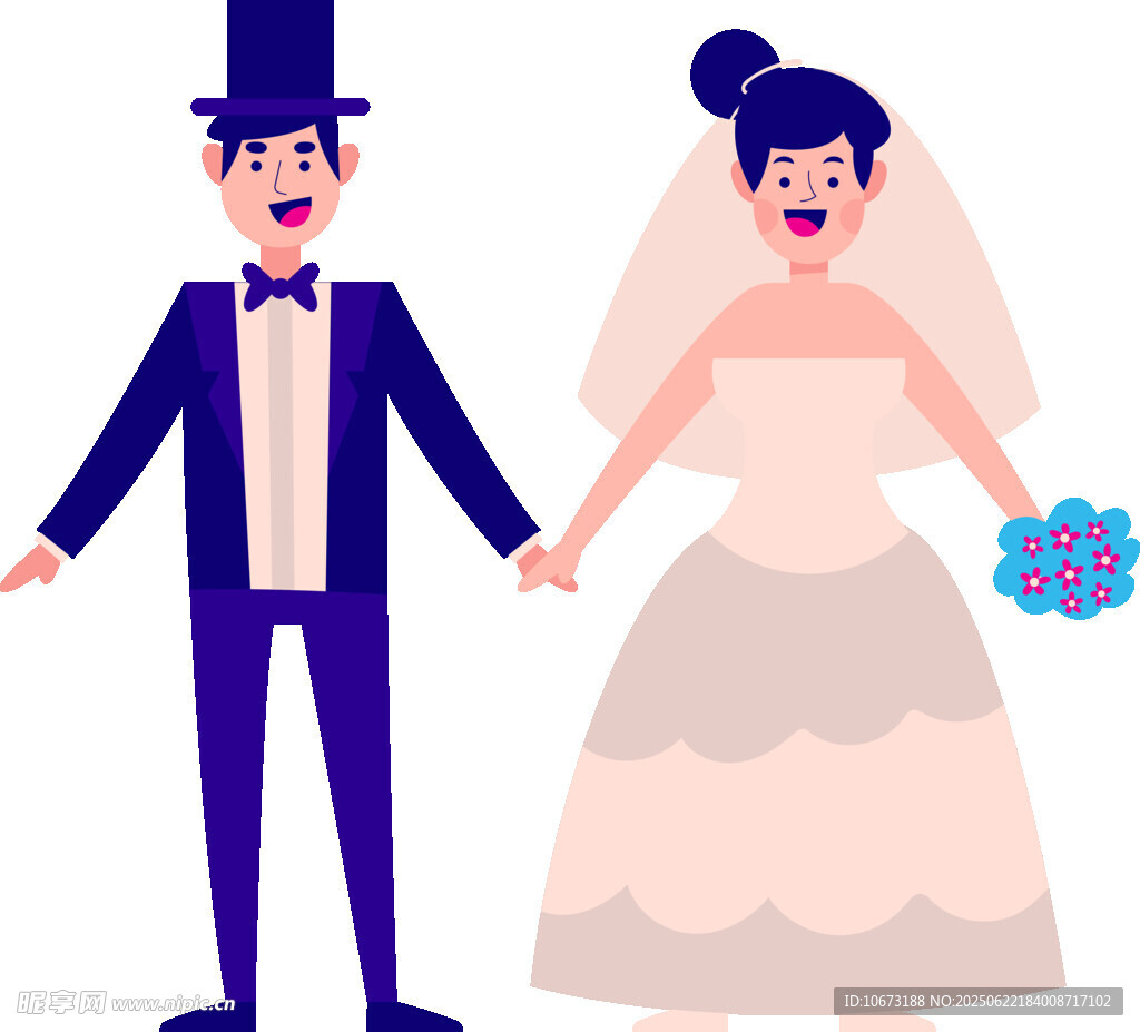 新婚夫妇牵手幸福时刻