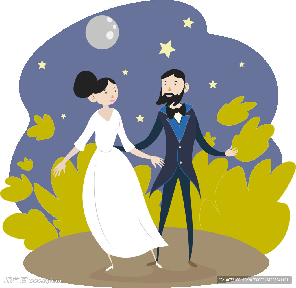 月下浪漫新婚夫妇漫步