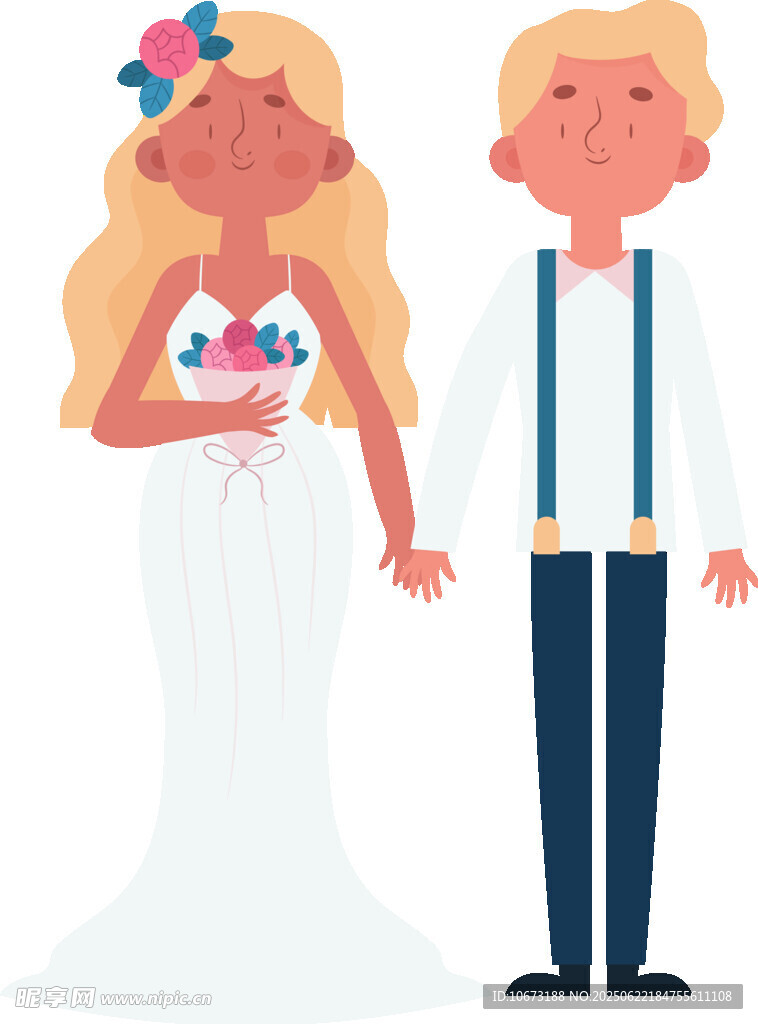 甜蜜新婚夫妇手牵手