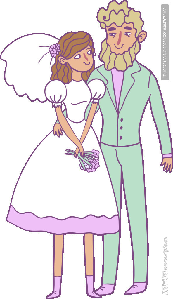 卡通风格的新人甜蜜婚纱照