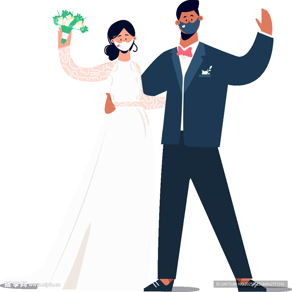 戴口罩的新婚夫妇甜蜜起舞