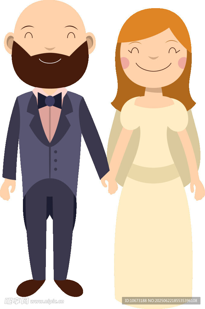 幸福牵手的新婚夫妇