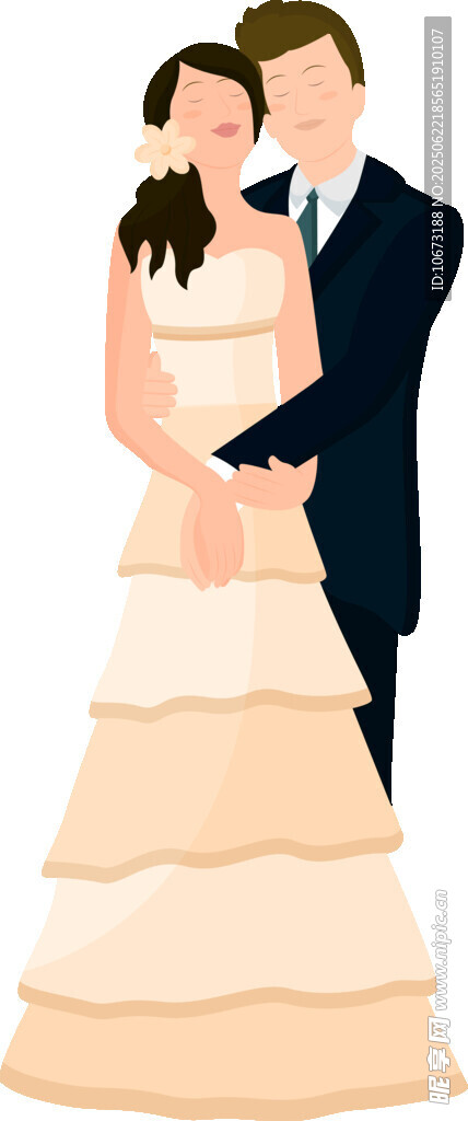 浪漫相拥的新婚夫妇