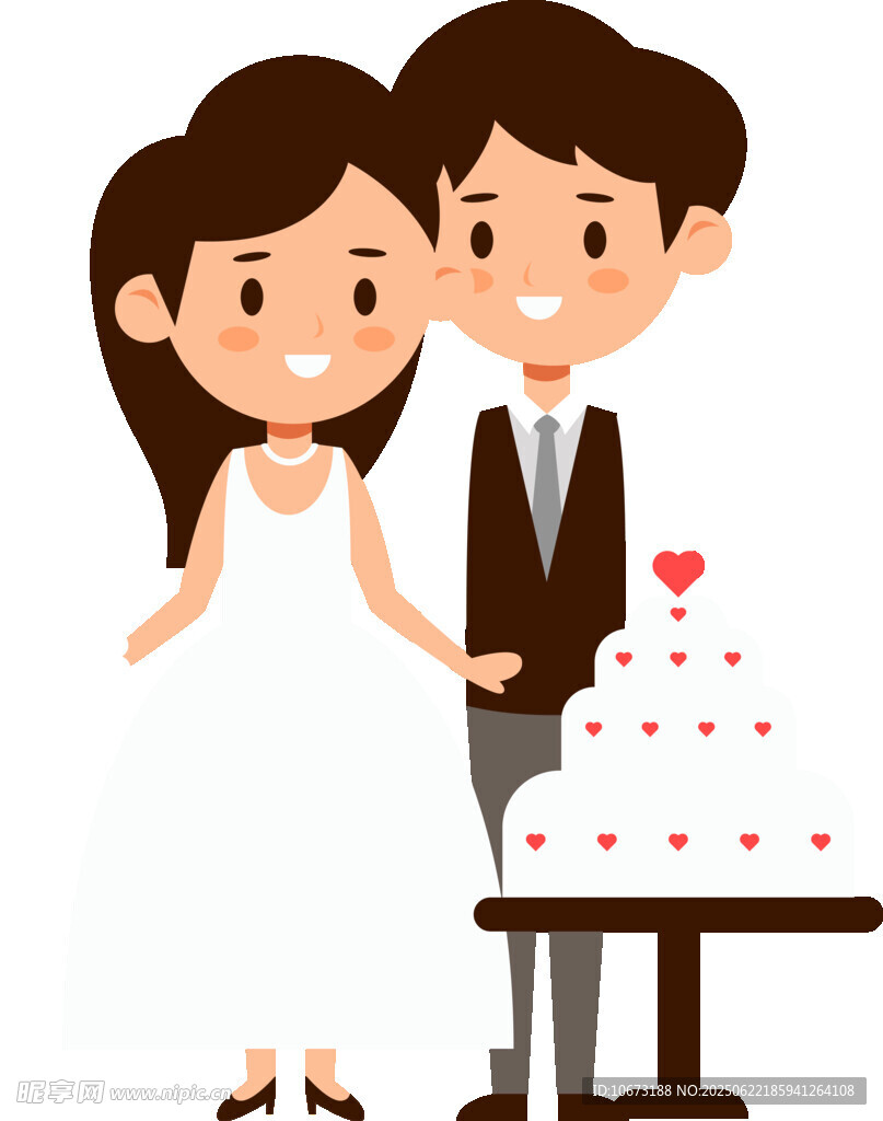 新婚夫妇与甜蜜婚礼蛋糕