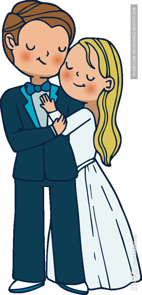 甜蜜新婚夫妇幸福相拥