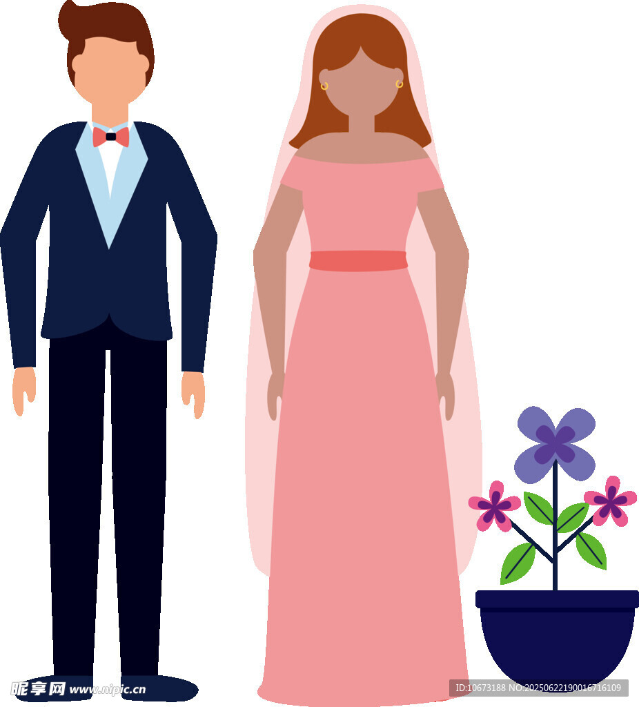 优雅礼服男女与花卉装饰