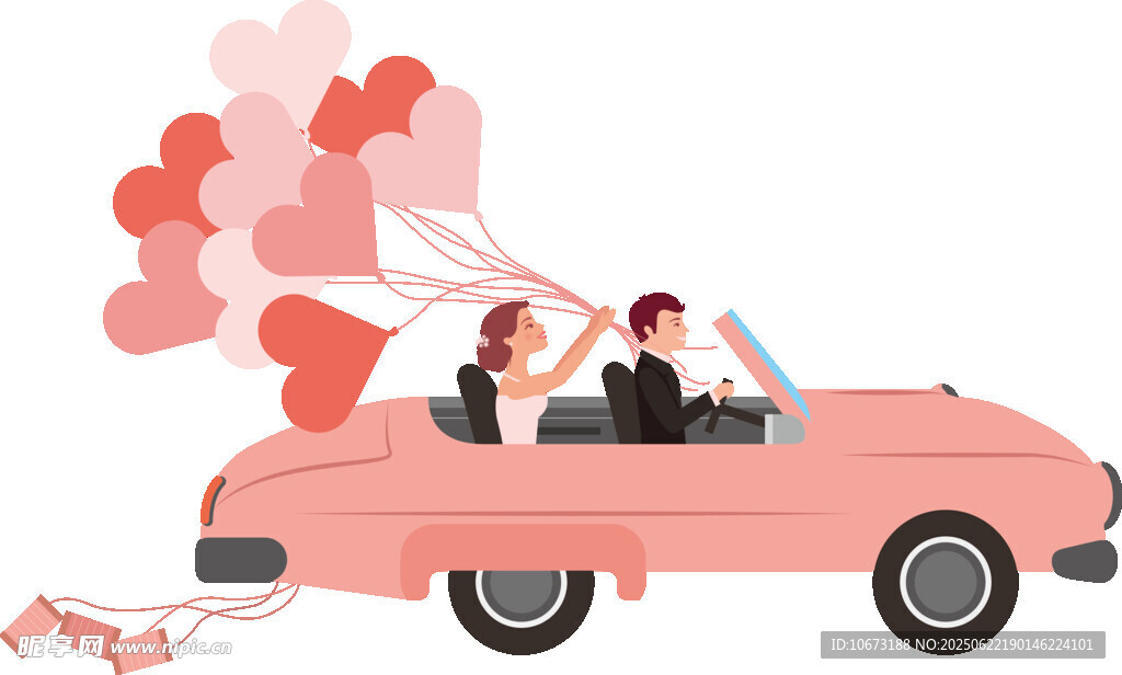 新婚夫妇乘粉车浪漫出行