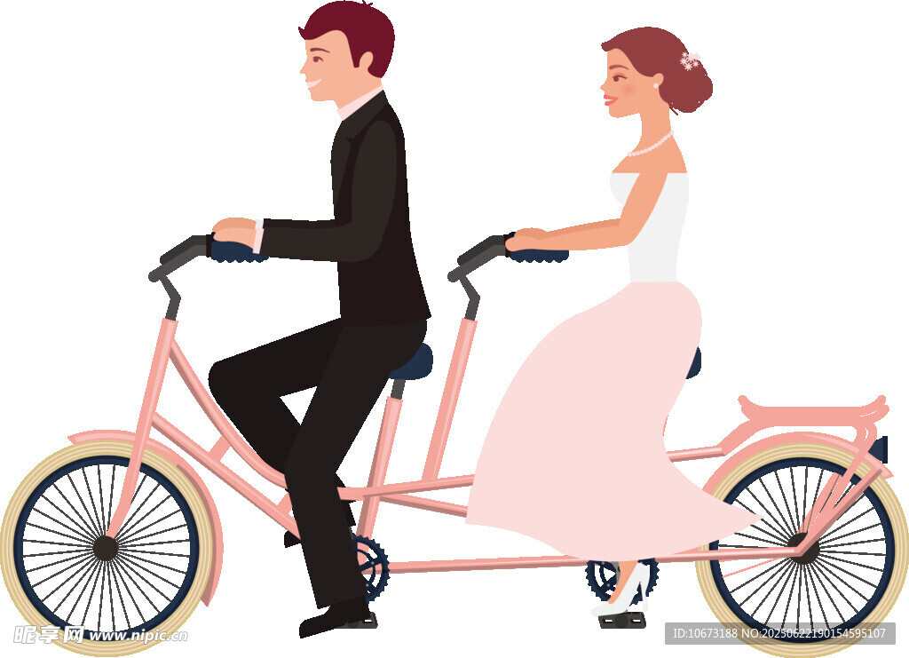 新婚夫妇共骑浪漫双人自行车