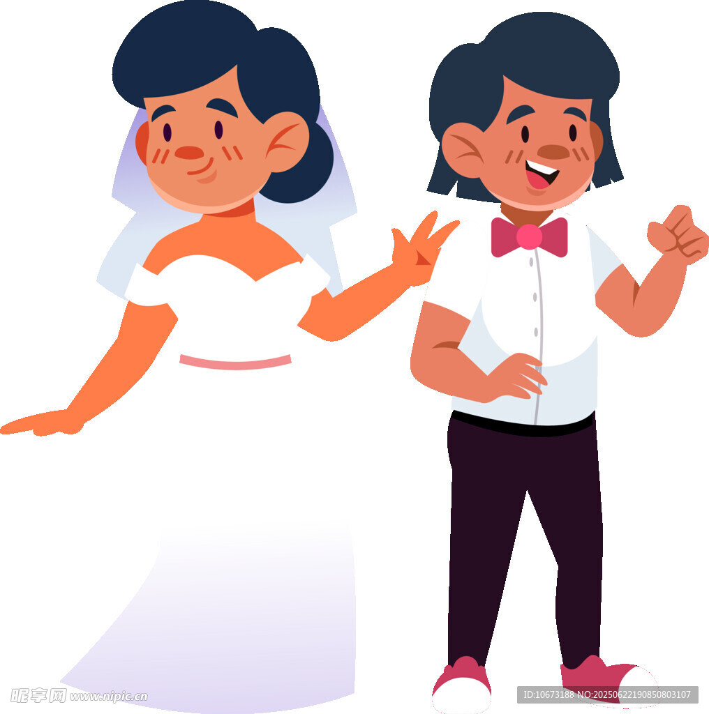 卡通风格的新婚夫妇形象