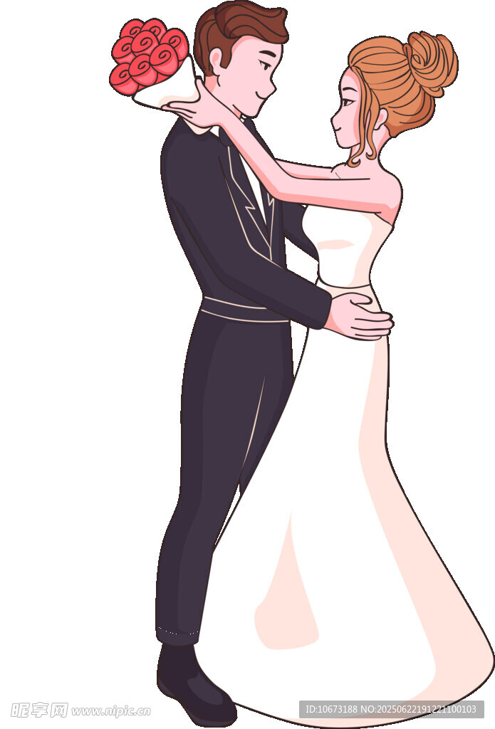 浪漫新婚夫妇甜蜜相拥