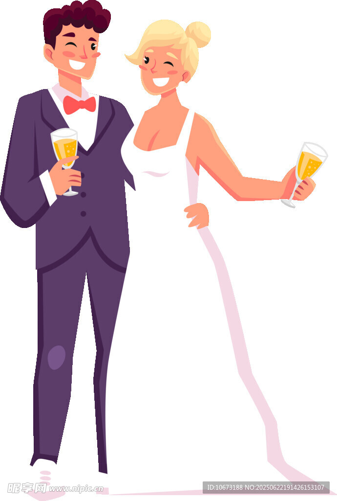 新婚夫妇举杯庆祝幸福时刻