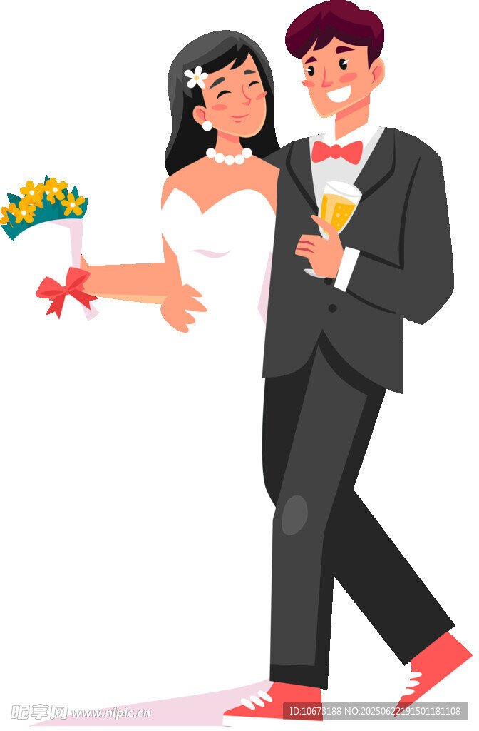 新婚夫妇甜蜜携手前行
