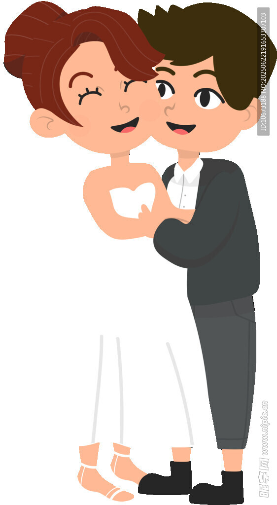 甜蜜新婚夫妇幸福相拥