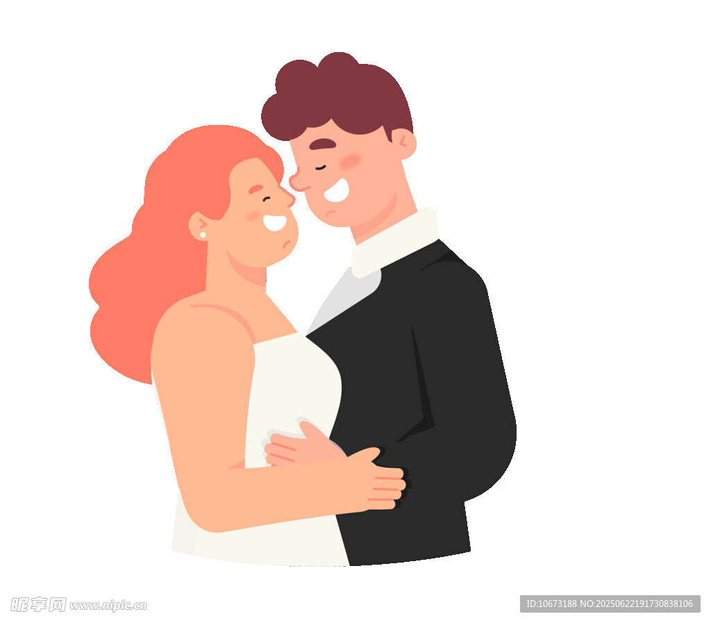 甜蜜相拥的新婚夫妇