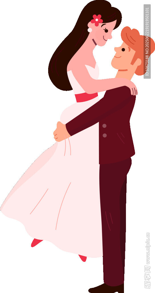 浪漫相拥的新婚夫妇