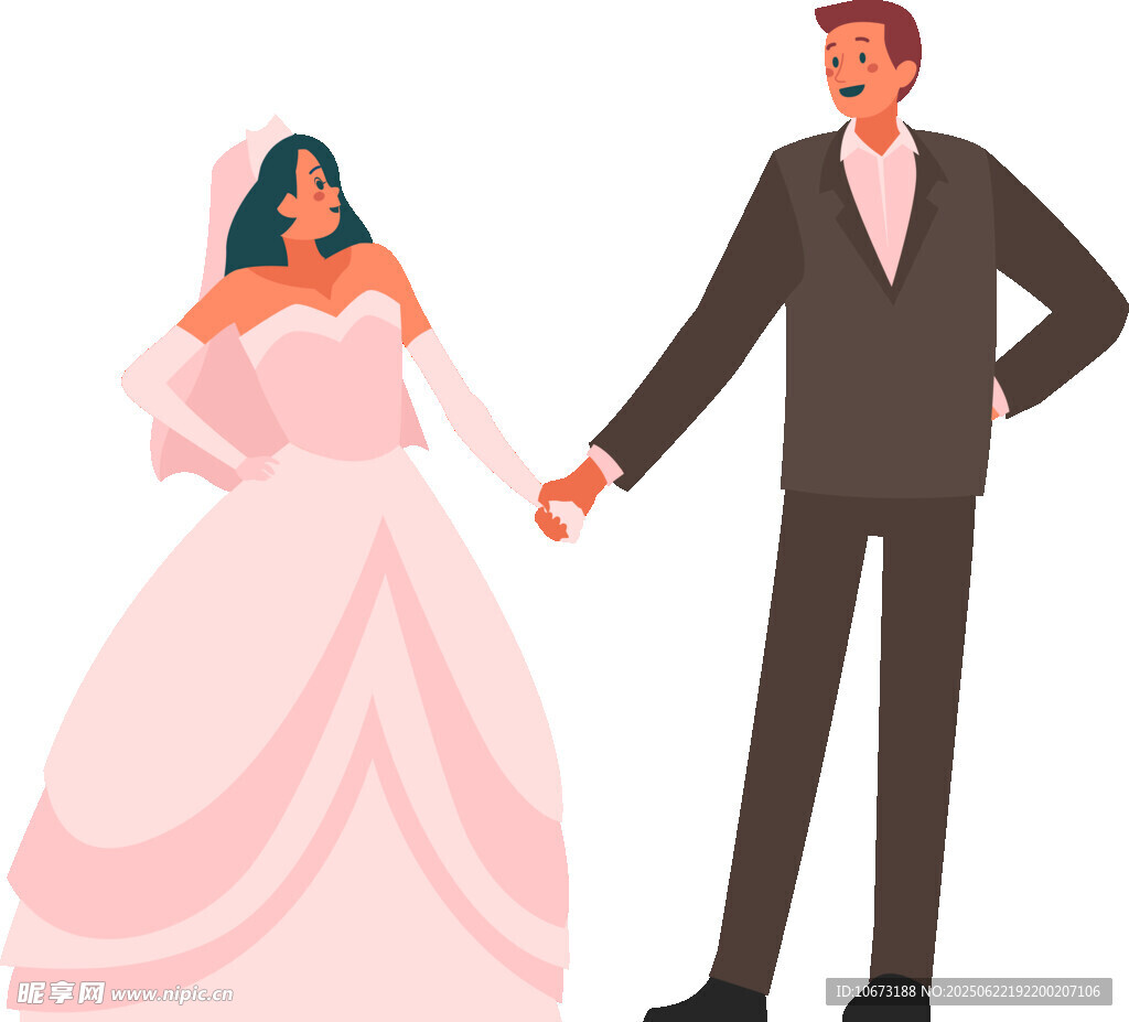 新婚夫妇牵手甜蜜瞬间