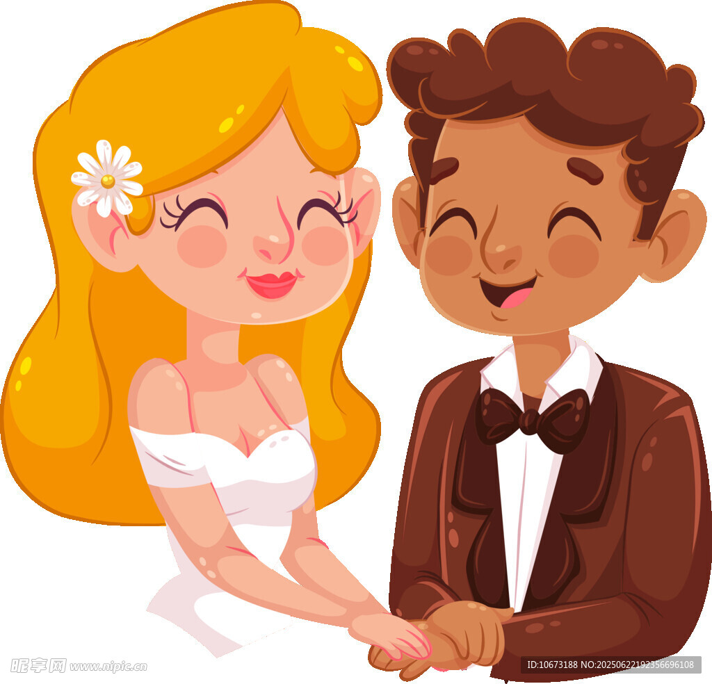 甜蜜新婚夫妇幸福牵手