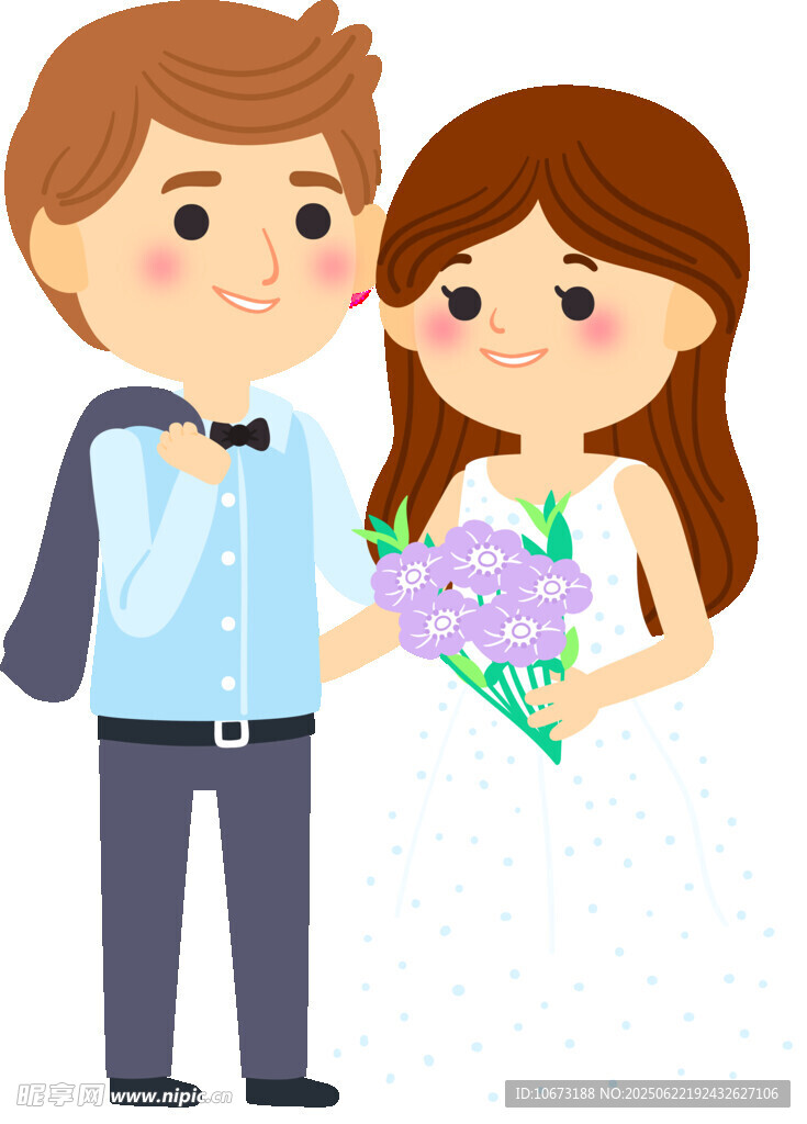 甜蜜新婚夫妇手捧花束