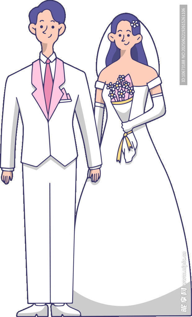 卡通风格的新婚夫妻形象