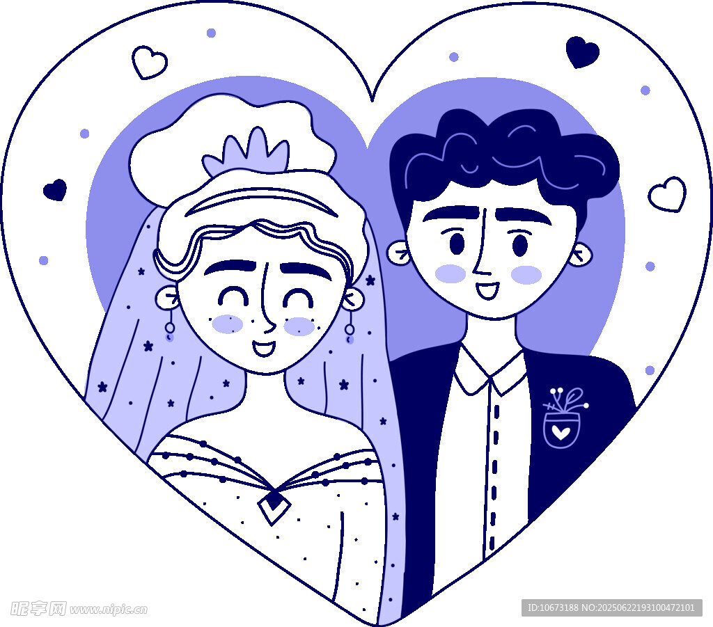心形框中的新婚甜蜜夫妇