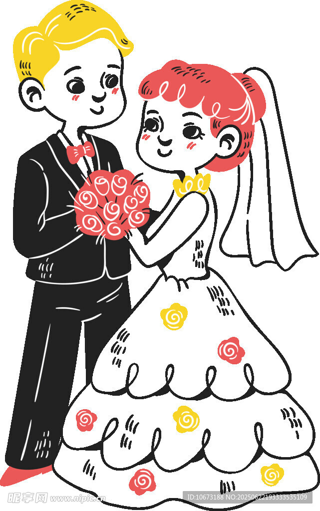 卡通风格新婚夫妇形象