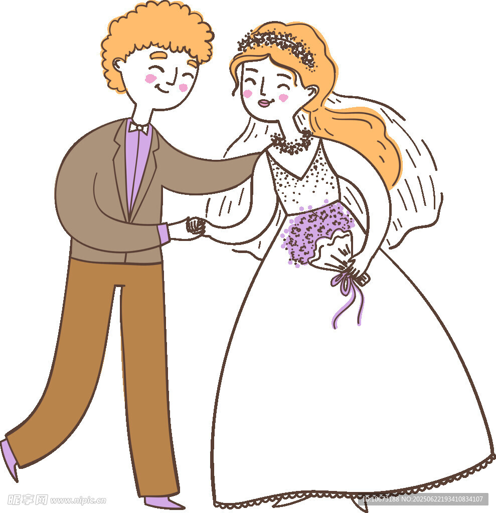 新婚夫妇甜蜜携手前行