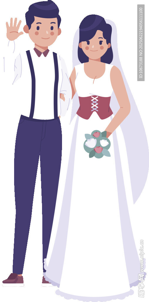 新婚夫妇甜蜜挥手