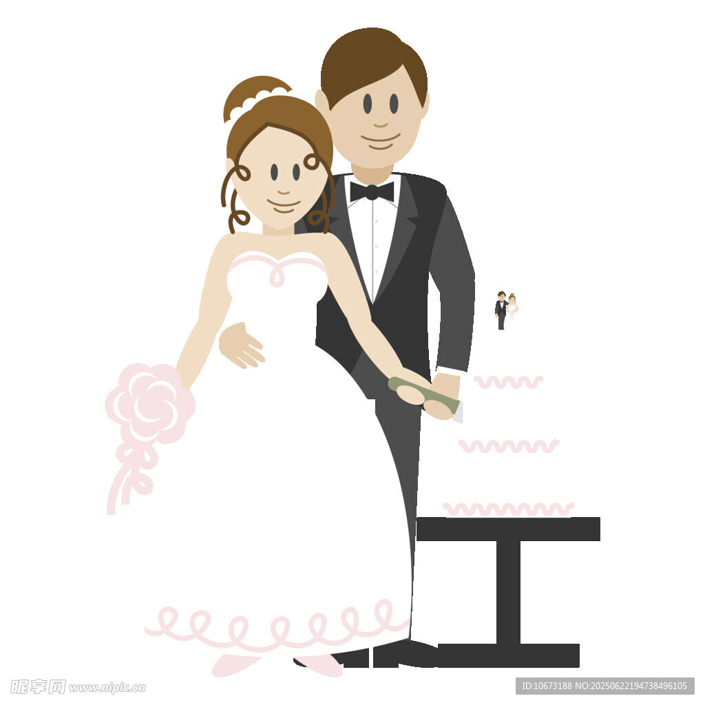 新婚夫妇与婚礼蛋糕