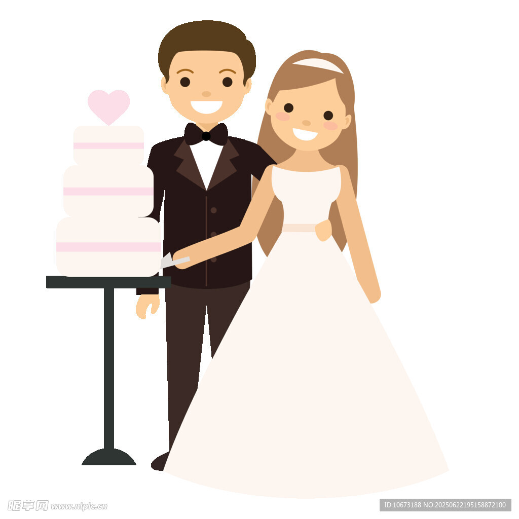 新婚夫妇与甜蜜婚礼蛋糕
