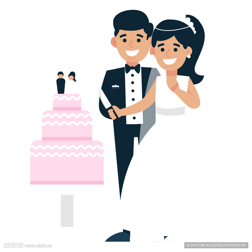 新婚夫妇与甜蜜婚礼蛋糕