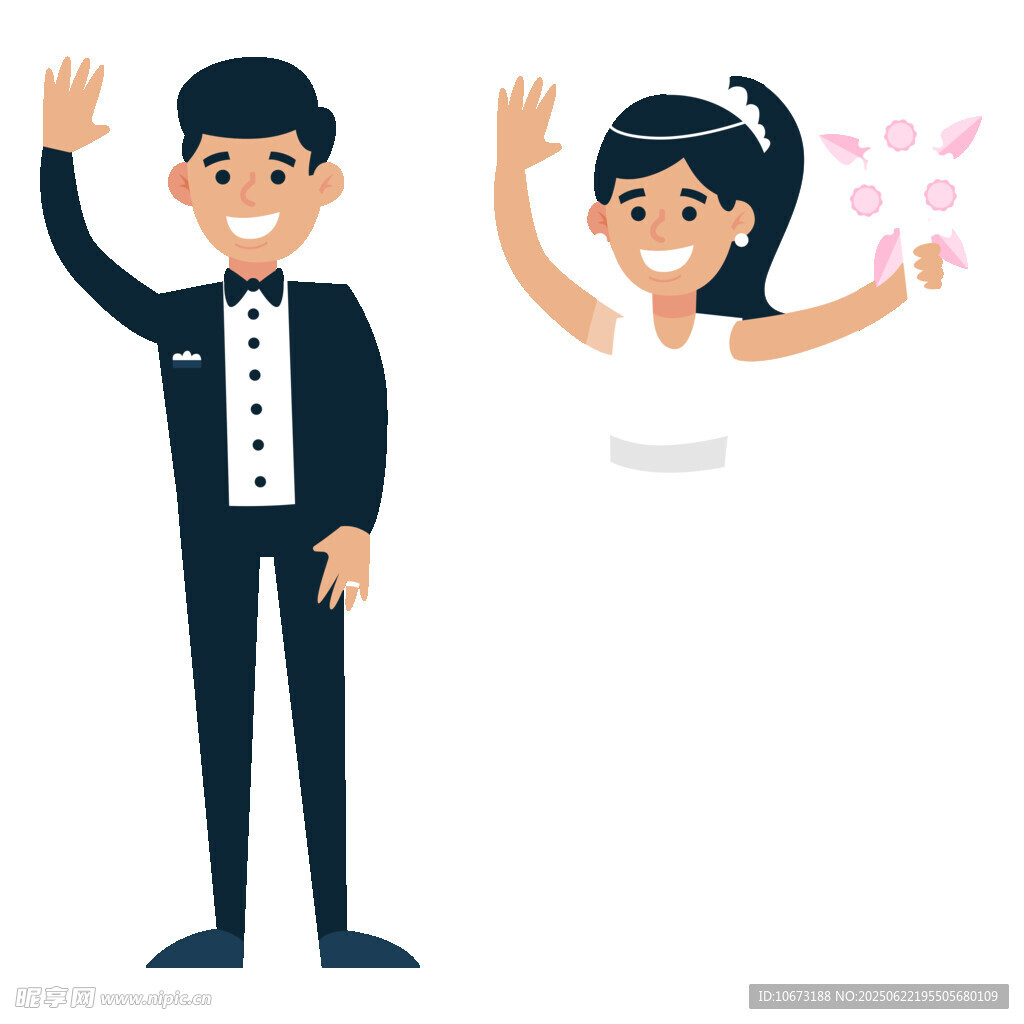 新婚夫妇幸福挥手庆祝