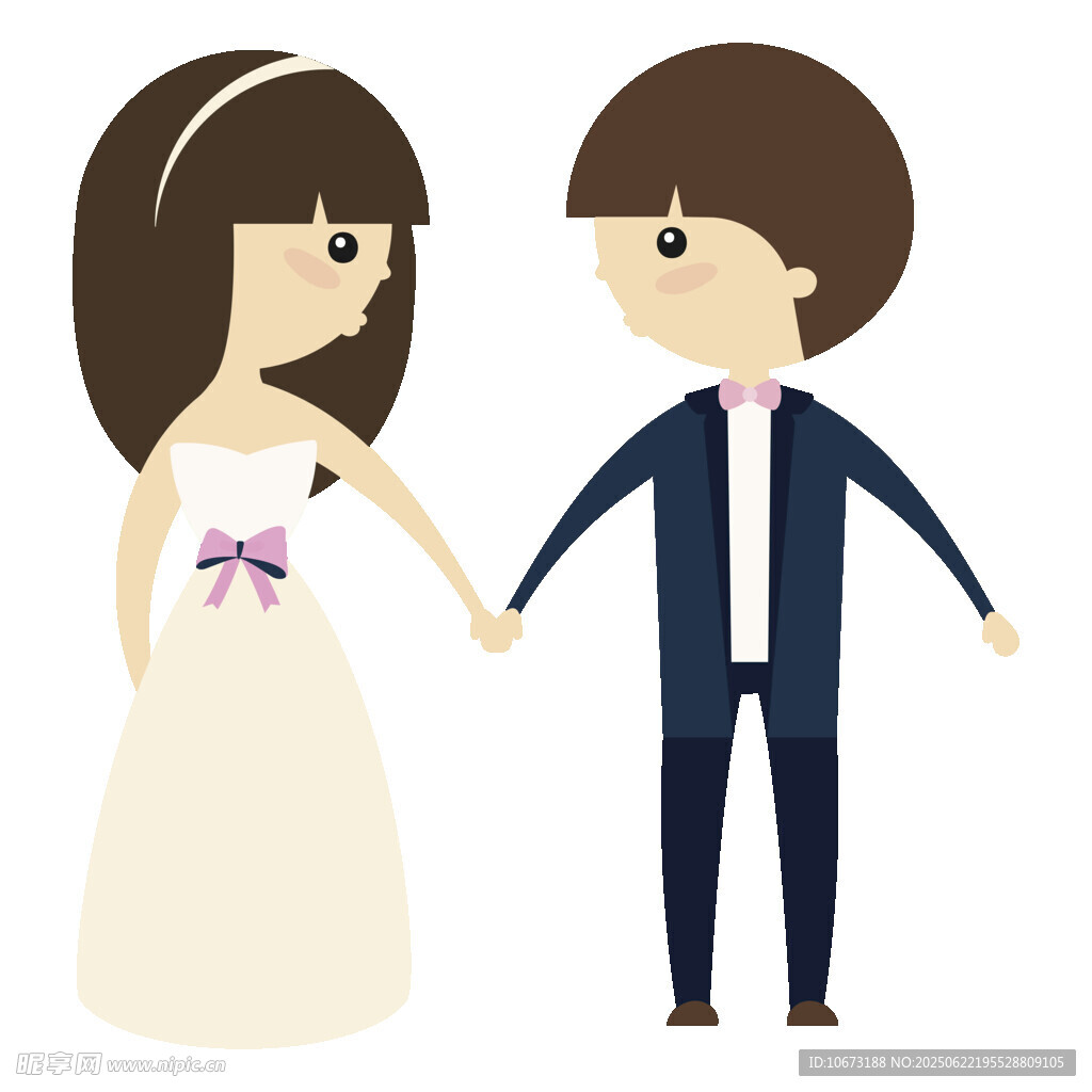 新婚夫妇牵手甜蜜瞬间