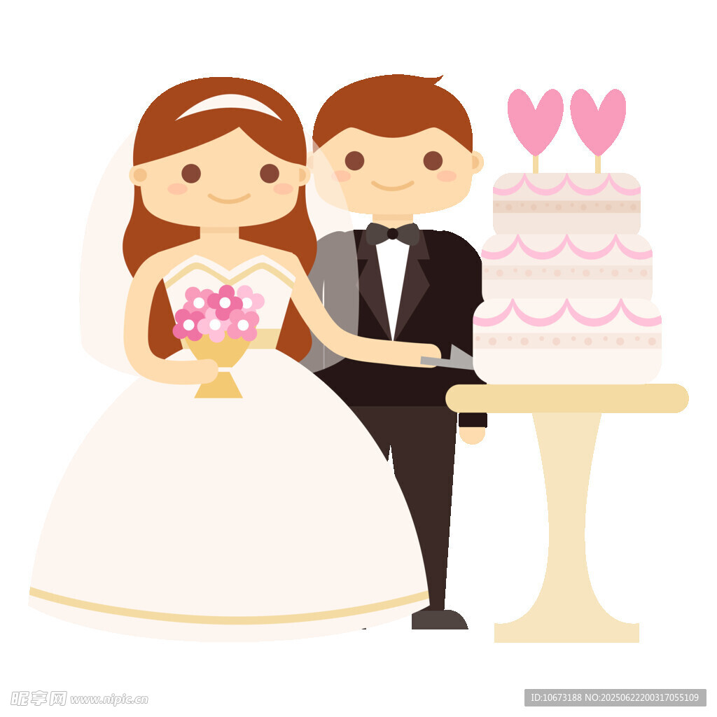 新婚夫妇与甜蜜婚礼蛋糕