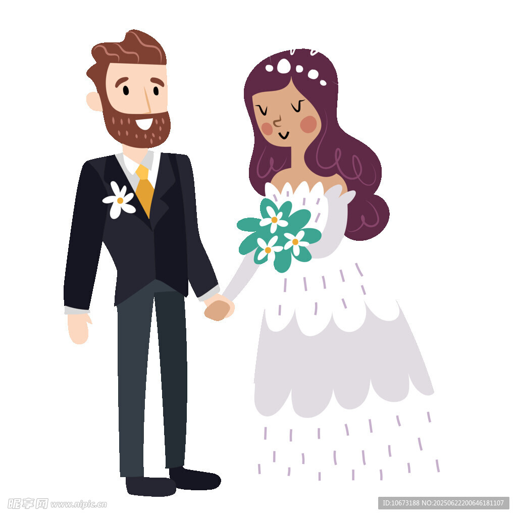 新婚夫妇甜蜜牵手