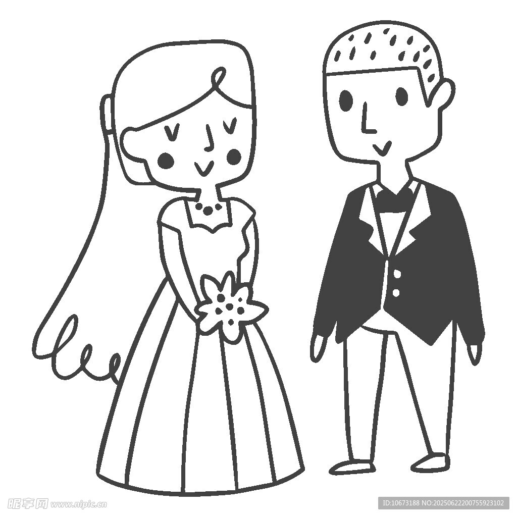 卡通风格的新婚夫妻形象