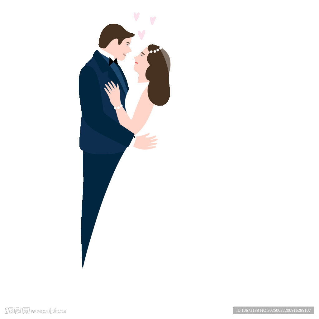 浪漫相拥的新婚夫妇