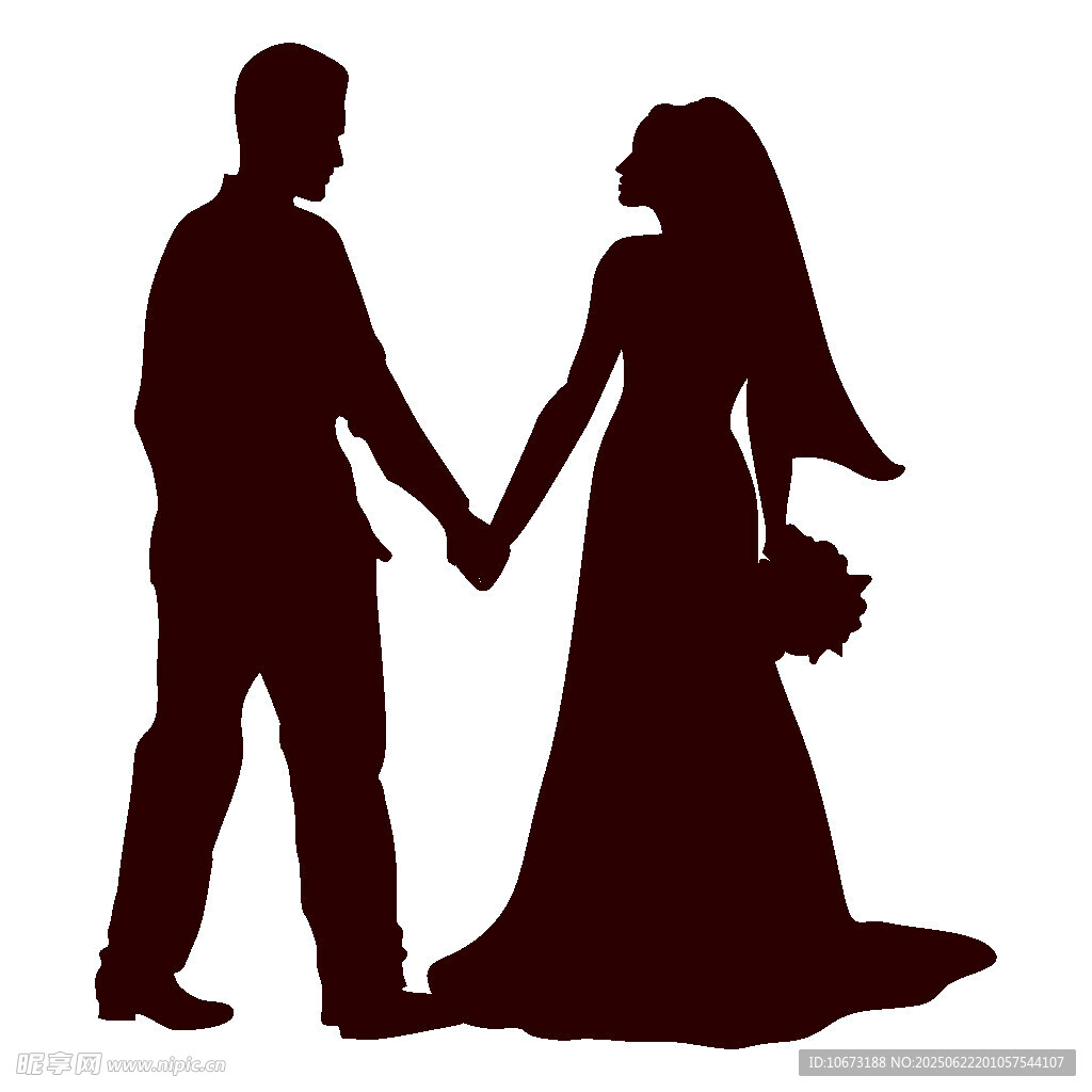 新婚夫妇牵手剪影